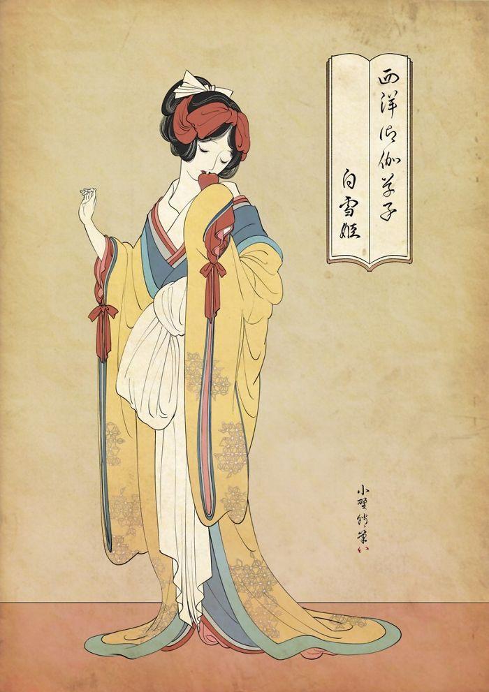日本画师绘制浮世绘风迪士尼公主与众多动漫盒子AcgnBox角色
